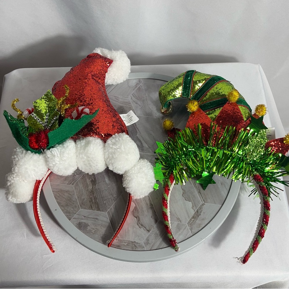 RAZ Imports Christmas Holiday Headbands Set Santa Hat Elf Hat Festive Costume
